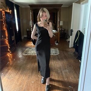 Vintage Black Slit Midi Dress